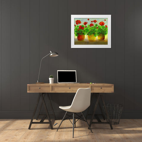 Geraniums III White Modern Wood Framed Art Print by Finch, Sheila