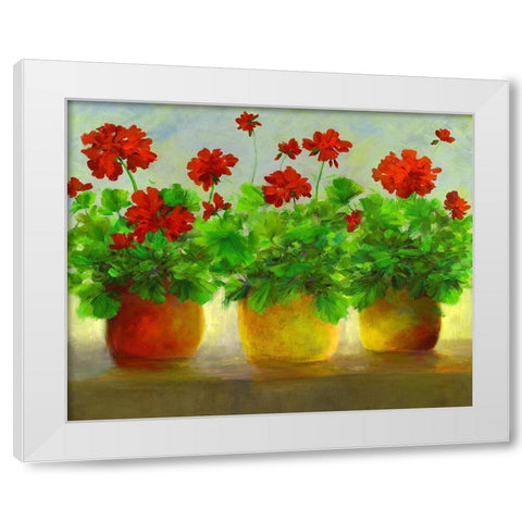 Geraniums III White Modern Wood Framed Art Print by Finch, Sheila