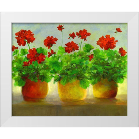 Geraniums III White Modern Wood Framed Art Print by Finch, Sheila