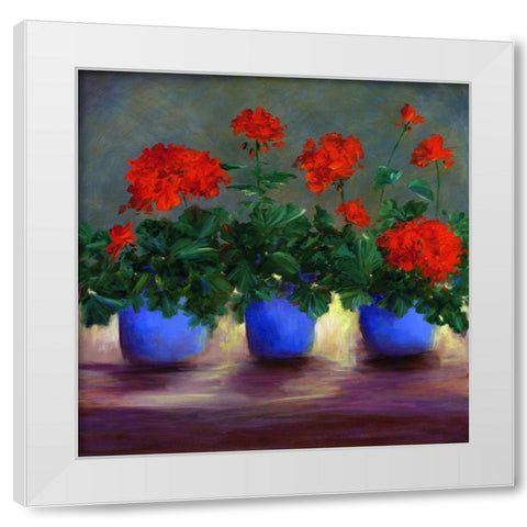Geraniums V White Modern Wood Framed Art Print by Finch, Sheila