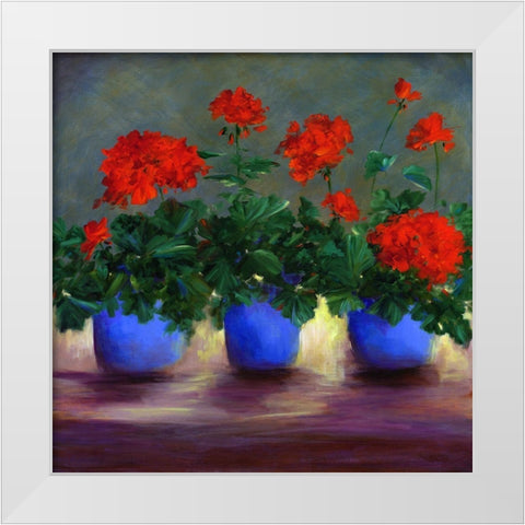 Geraniums V White Modern Wood Framed Art Print by Finch, Sheila