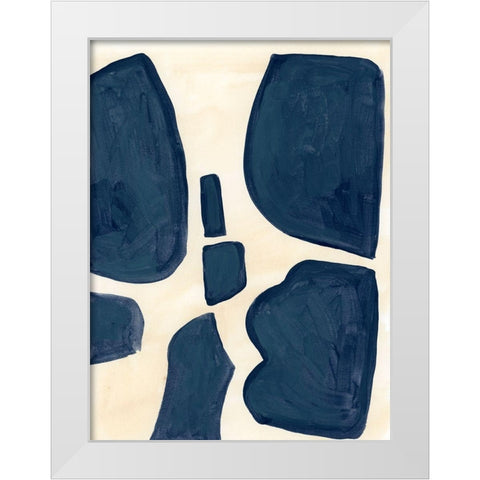 Blue Pieces II White Modern Wood Framed Art Print by Vess, June Erica