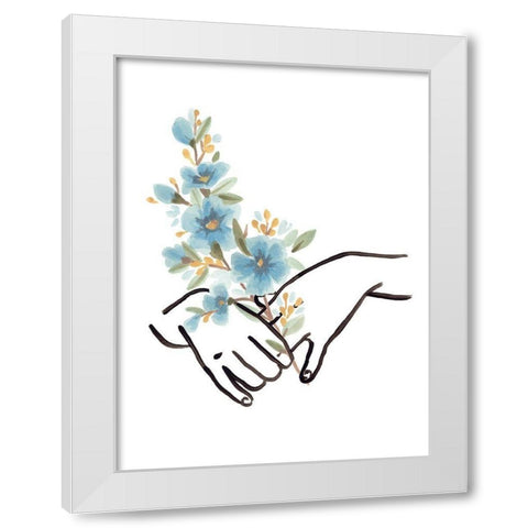 Hands and Flowers I White Modern Wood Framed Art Print by Vess, June Erica