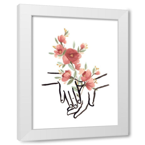 Hands and Flowers III White Modern Wood Framed Art Print by Vess, June Erica
