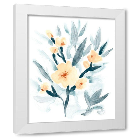 Indigo And Blush Bouquet I White Modern Wood Framed Art Print by Vess, June Erica