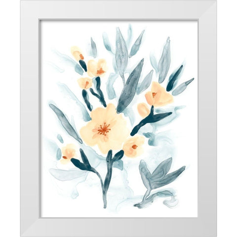 Indigo And Blush Bouquet I White Modern Wood Framed Art Print by Vess, June Erica