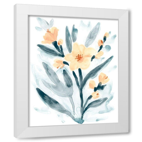 Indigo And Blush Bouquet II White Modern Wood Framed Art Print by Vess, June Erica