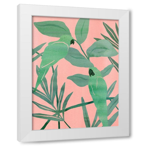 Pink and Green Birds of Paradise I White Modern Wood Framed Art Print by Wang, Melissa