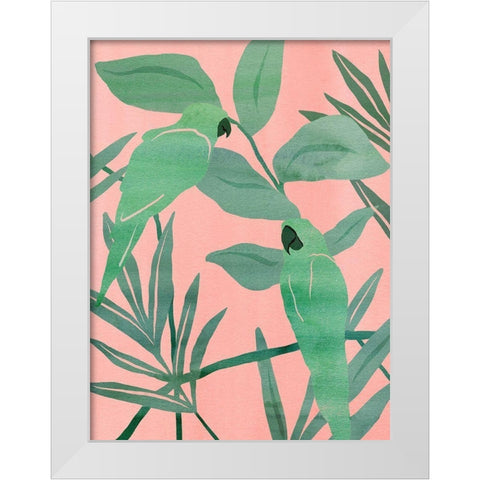 Pink and Green Birds of Paradise I White Modern Wood Framed Art Print by Wang, Melissa