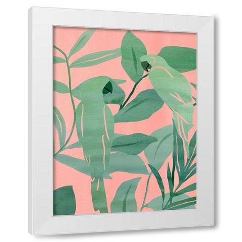 Pink and Green Birds of Paradise II White Modern Wood Framed Art Print by Wang, Melissa