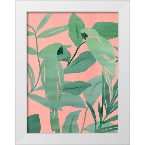Pink and Green Birds of Paradise II White Modern Wood Framed Art Print by Wang, Melissa