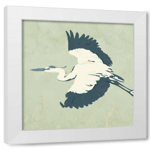 Heron Flying II White Modern Wood Framed Art Print by Green, Jacob