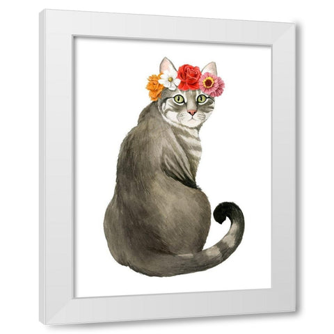 Flower Crown Cats I White Modern Wood Framed Art Print by Popp, Grace