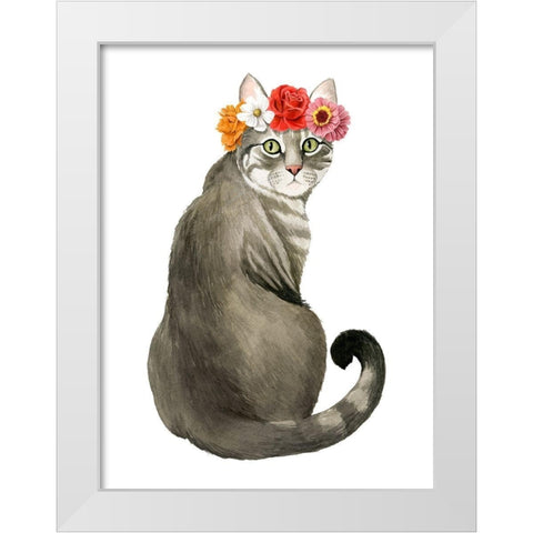 Flower Crown Cats I White Modern Wood Framed Art Print by Popp, Grace