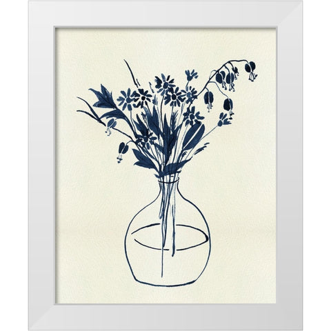 Indigo Floral Vase I White Modern Wood Framed Art Print by Wang, Melissa