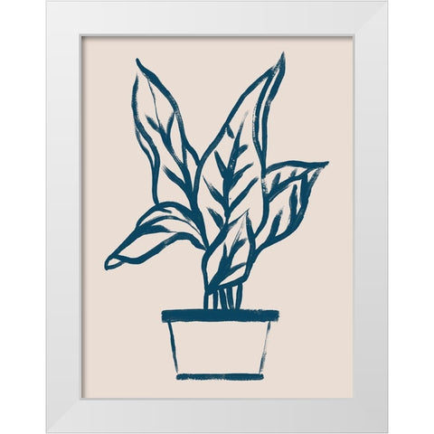 Navy Plant Sketches II White Modern Wood Framed Art Print by Vess, June Erica