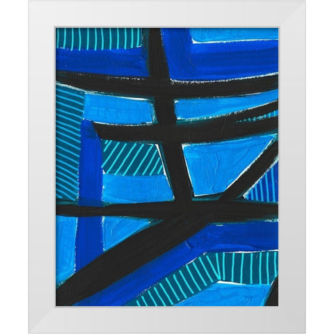 Involved Blues I White Modern Wood Framed Art Print by Moore, Regina