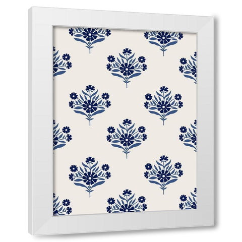 Indigo Bloom Pattern I White Modern Wood Framed Art Print by Barnes, Victoria