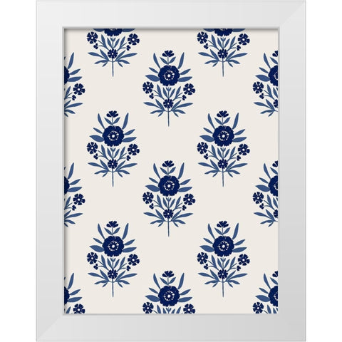 Indigo Bloom Pattern II White Modern Wood Framed Art Print by Barnes, Victoria