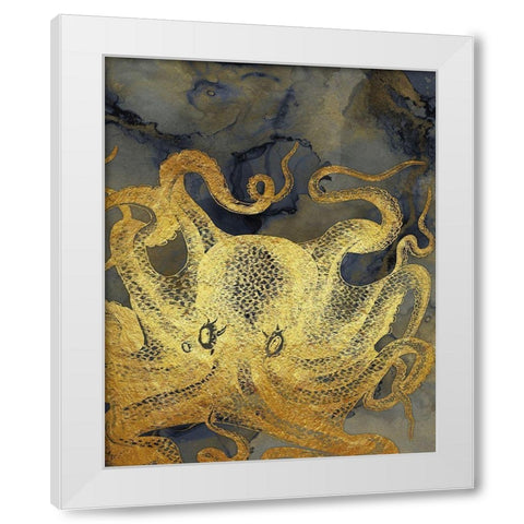 Octopus Ink Gold And Blue II White Modern Wood Framed Art Print by Zalewski, Christine