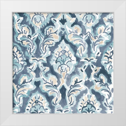 Blue And Khaki Motif I White Modern Wood Framed Art Print by Vess, June Erica