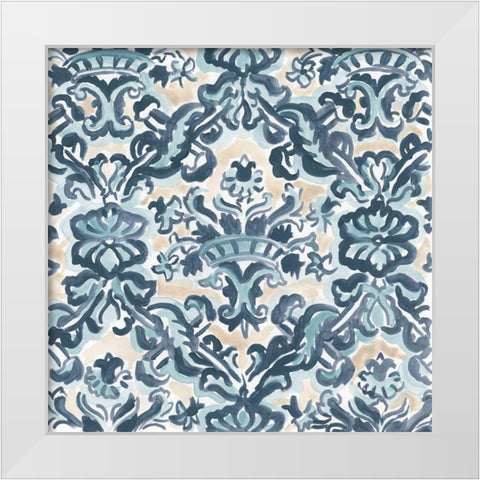 Blue And Khaki Motif II White Modern Wood Framed Art Print by Vess, June Erica