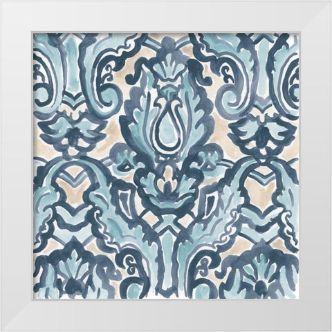 Blue And Khaki Motif III White Modern Wood Framed Art Print by Vess, June Erica