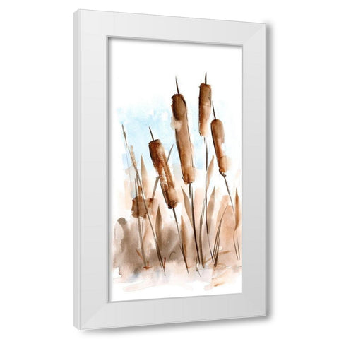 Watercolor Cattail Study II White Modern Wood Framed Art Print by Harper, Ethan
