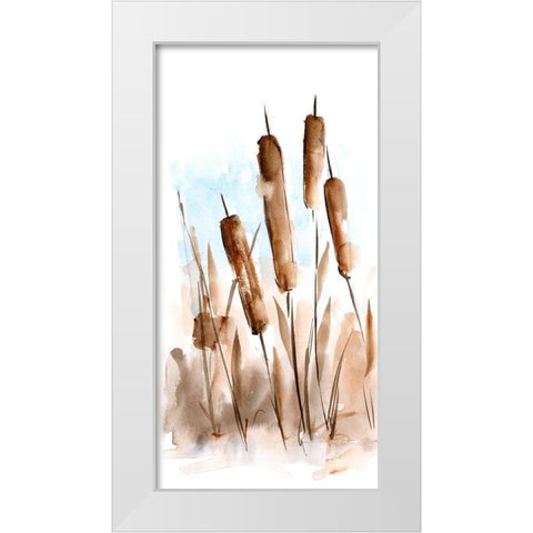 Watercolor Cattail Study II White Modern Wood Framed Art Print by Harper, Ethan