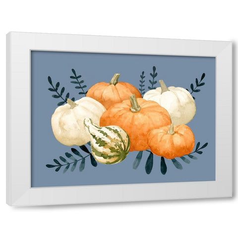 Autumn Orange And Blues I White Modern Wood Framed Art Print by Caroline, Emma
