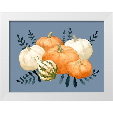 Autumn Orange And Blues I White Modern Wood Framed Art Print by Caroline, Emma
