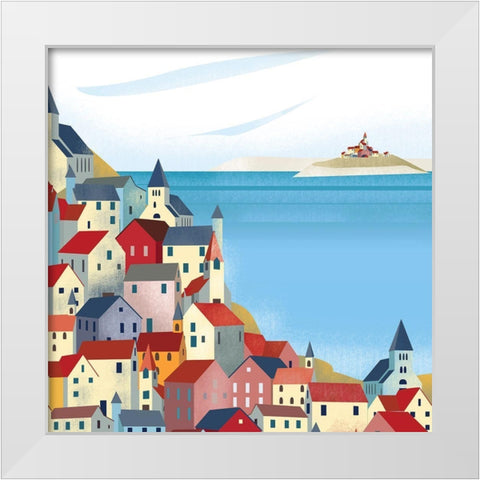 Illustrated Italian Landscape IV White Modern Wood Framed Art Print by Arctic Frame