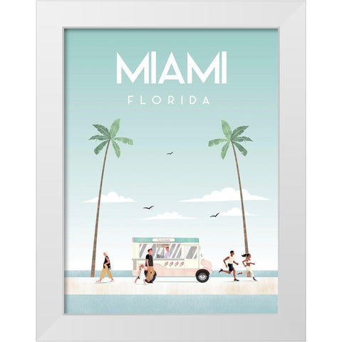 Illustrated Miami Beach I White Modern Wood Framed Art Print by Arctic Frame