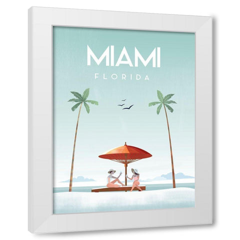 Illustrated Miami Beach II White Modern Wood Framed Art Print by Arctic Frame
