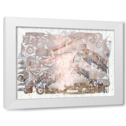 Circles And Triangles with Birds I White Modern Wood Framed Art Print by Arbel, Lori