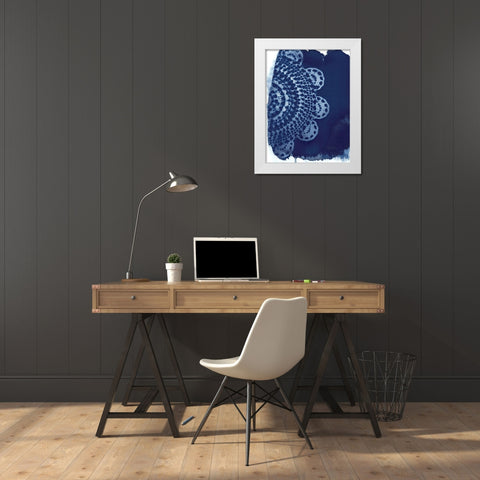 Cyan Doily II White Modern Wood Framed Art Print by Moore, Regina