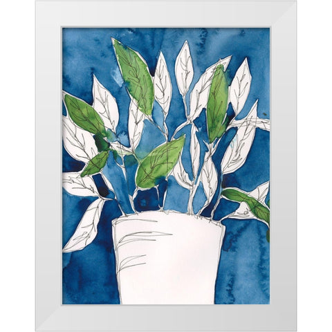 Green Leaves in Pots I White Modern Wood Framed Art Print by Moore, Regina