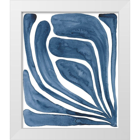 Blue Stylized Leaf I White Modern Wood Framed Art Print by Moore, Regina
