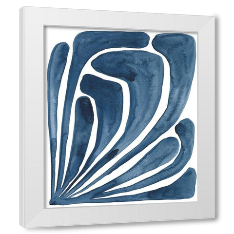 Blue Stylized Leaf II White Modern Wood Framed Art Print by Moore, Regina