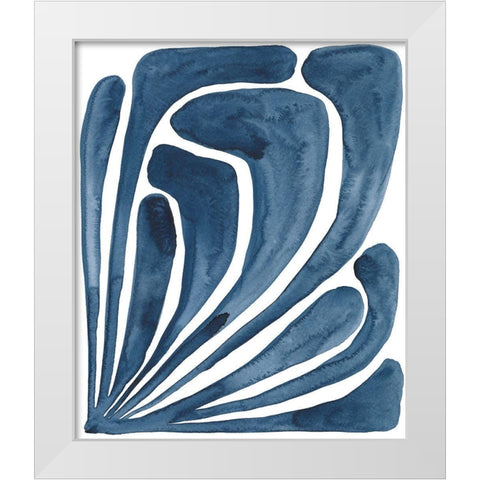 Blue Stylized Leaf II White Modern Wood Framed Art Print by Moore, Regina