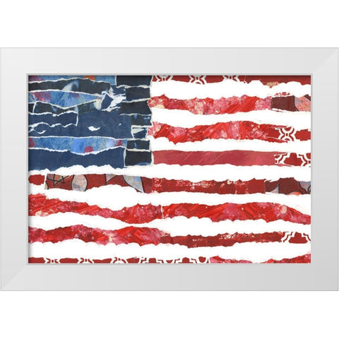 Patriotic Collage Flag I White Modern Wood Framed Art Print by Moore, Regina