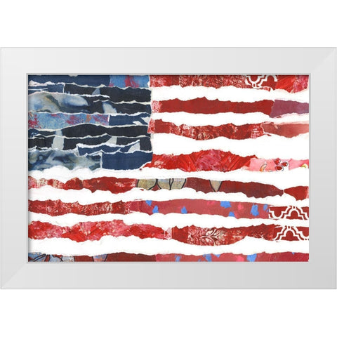 Patriotic Collage Flag II White Modern Wood Framed Art Print by Moore, Regina