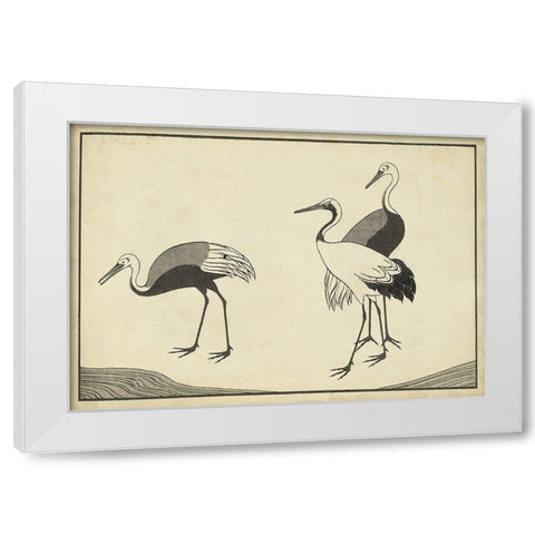 Japanese Cranes B White Modern Wood Framed Art Print by Unknown
