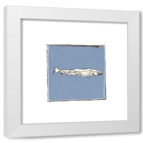 Block Print Fish I White Modern Wood Framed Art Print by Cartissi