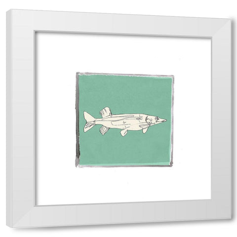Block Print Fish IV White Modern Wood Framed Art Print by Cartissi