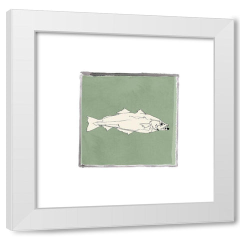 Block Print Fish VI White Modern Wood Framed Art Print by Cartissi