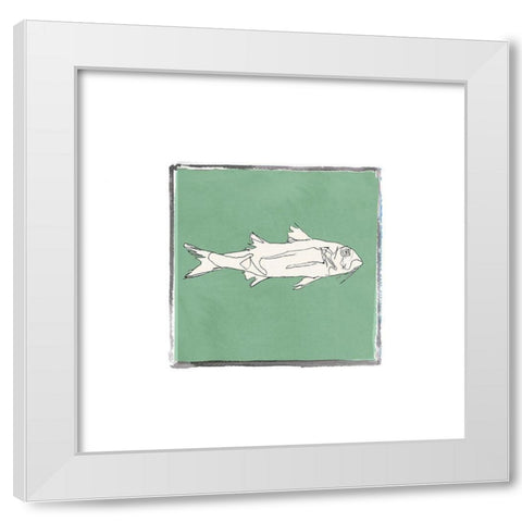 Block Print Fish VII White Modern Wood Framed Art Print by Cartissi