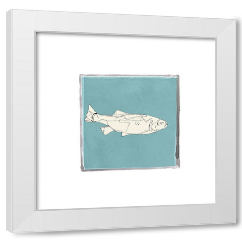 Block Print Fish VIII White Modern Wood Framed Art Print by Cartissi