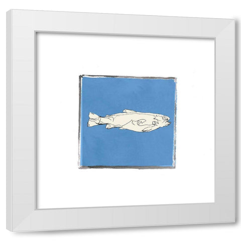 Block Print Fish IX White Modern Wood Framed Art Print by Cartissi