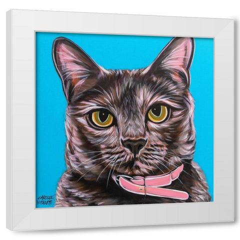 Pinky Cat White Modern Wood Framed Art Print by Vitaletti, Carolee